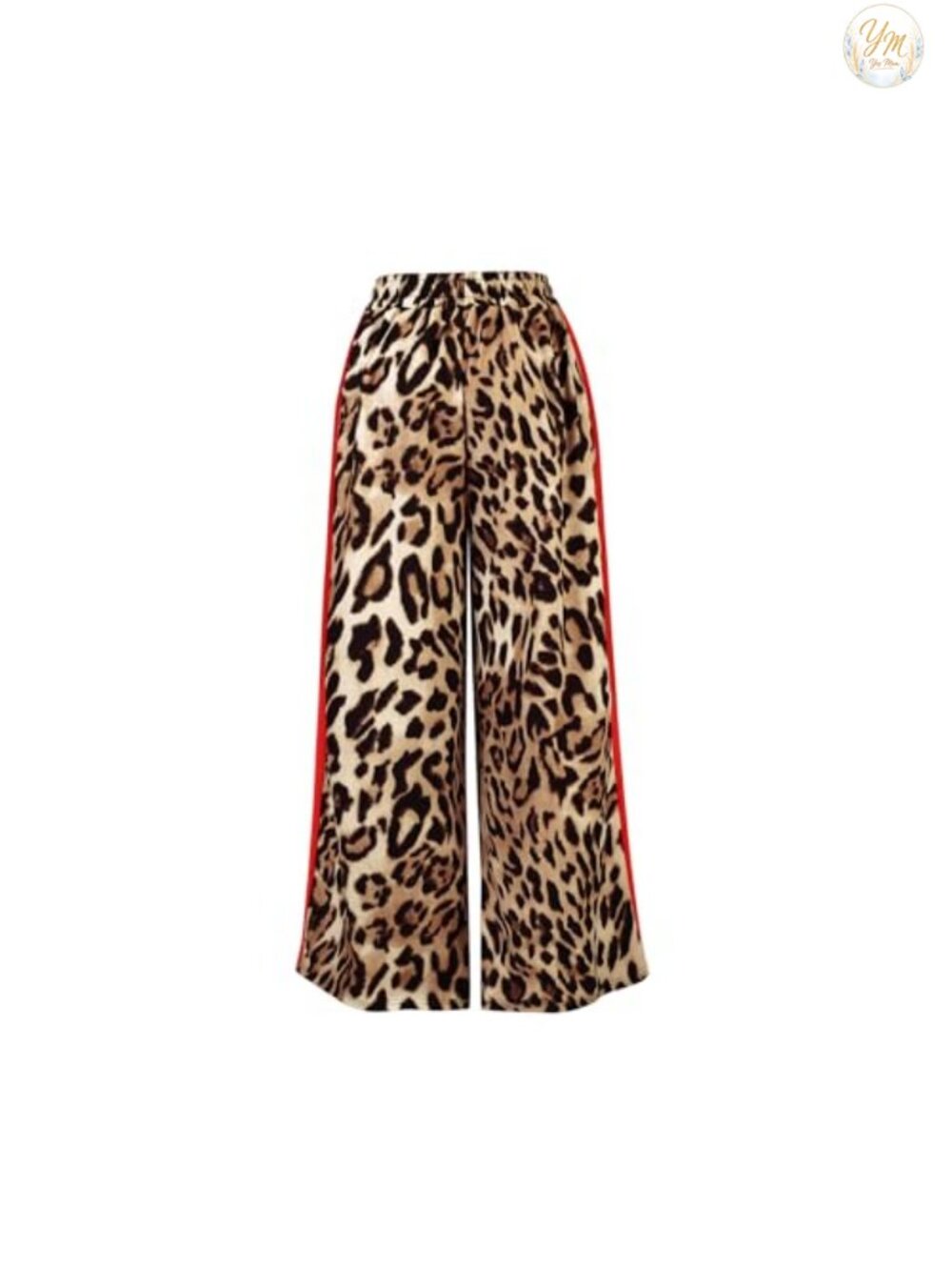 Leopard Print Wide Leg Drawstring Pants Side Stripe Casual - Picture 6 of 6